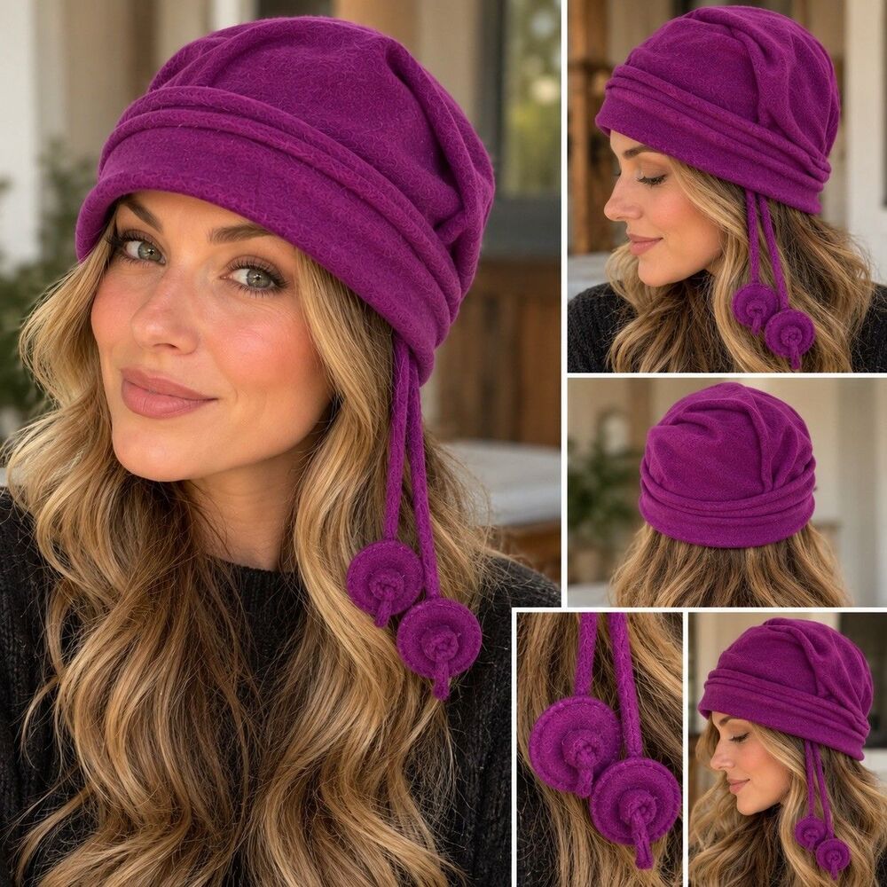 Parkhurst 100% Wool Purple Cloche Hat Rosette Tassels Made in Canada Womens
